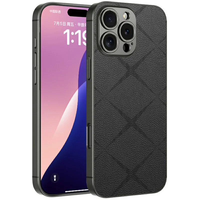GKK Para Iphone 16 Pro Max Case Textured PU Cuero Cubierto TPU+PC Anti-Fingerprint Telephip Cover - Negro