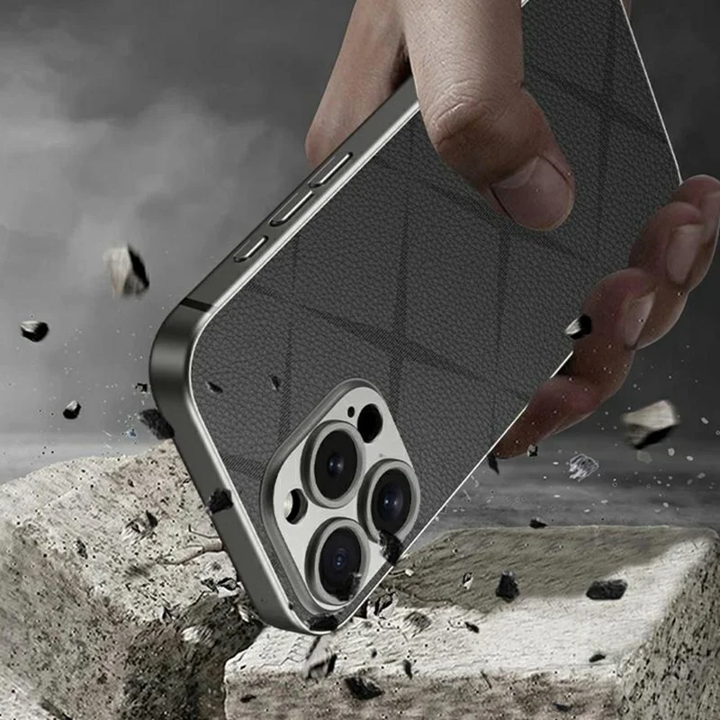 GKK Para Iphone 16 Pro Max Case Textured PU Cuero Cubierto TPU+PC Anti-Fingerprint Telephip Cover - Negro