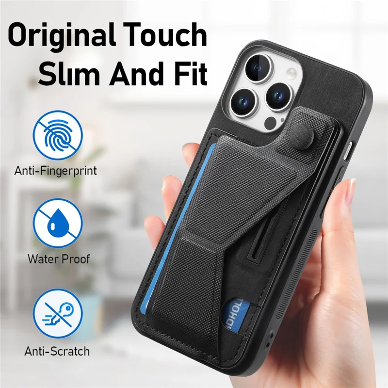Pour Iphone 16 Pro Max Case Rétro en Cuir Arrière de la Carte de Reprise de la Carte à Sous - Noir