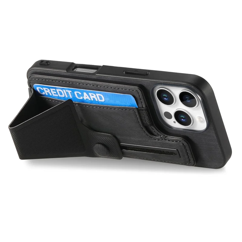 Pour Iphone 16 Pro Max Case Rétro en Cuir Arrière de la Carte de Reprise de la Carte à Sous - Noir