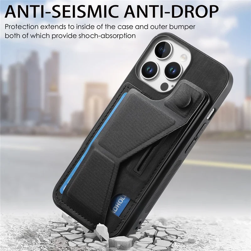 Pour Iphone 16 Pro Max Case Rétro en Cuir Arrière de la Carte de Reprise de la Carte à Sous - Noir