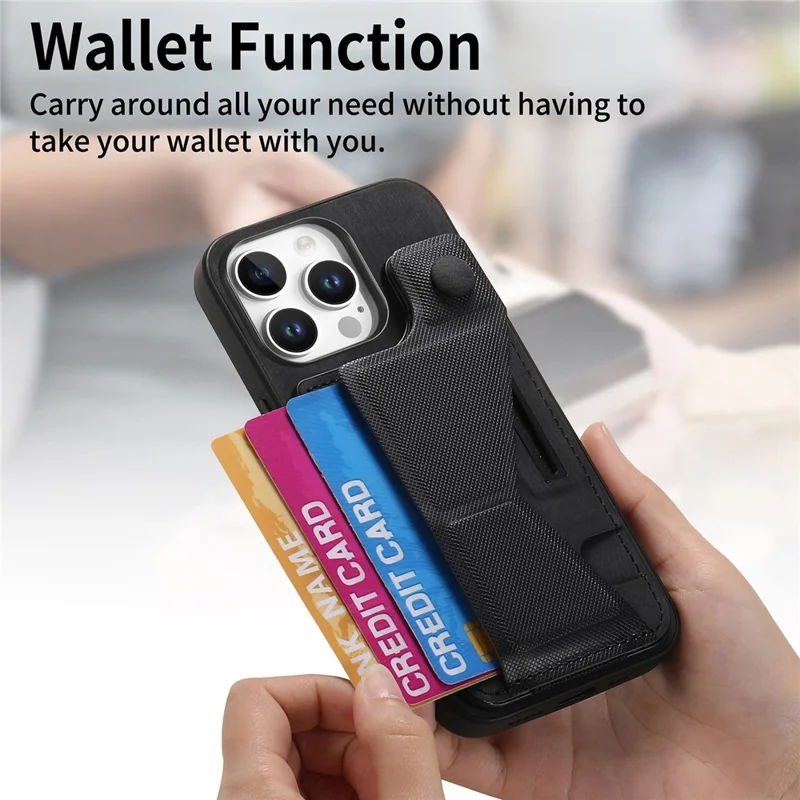 Pour Iphone 16 Pro Max Case Rétro en Cuir Arrière de la Carte de Reprise de la Carte à Sous - Noir