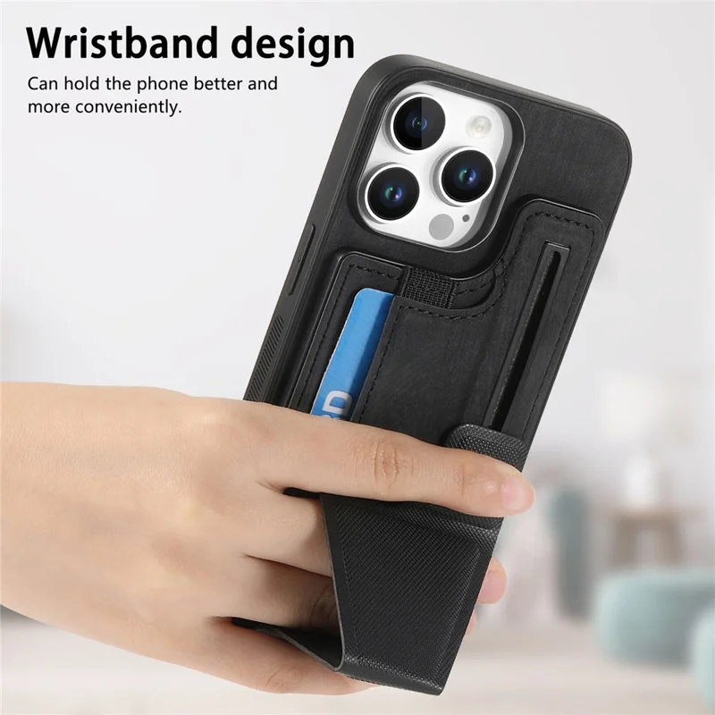 Pour Iphone 16 Pro Max Case Rétro en Cuir Arrière de la Carte de Reprise de la Carte à Sous - Noir