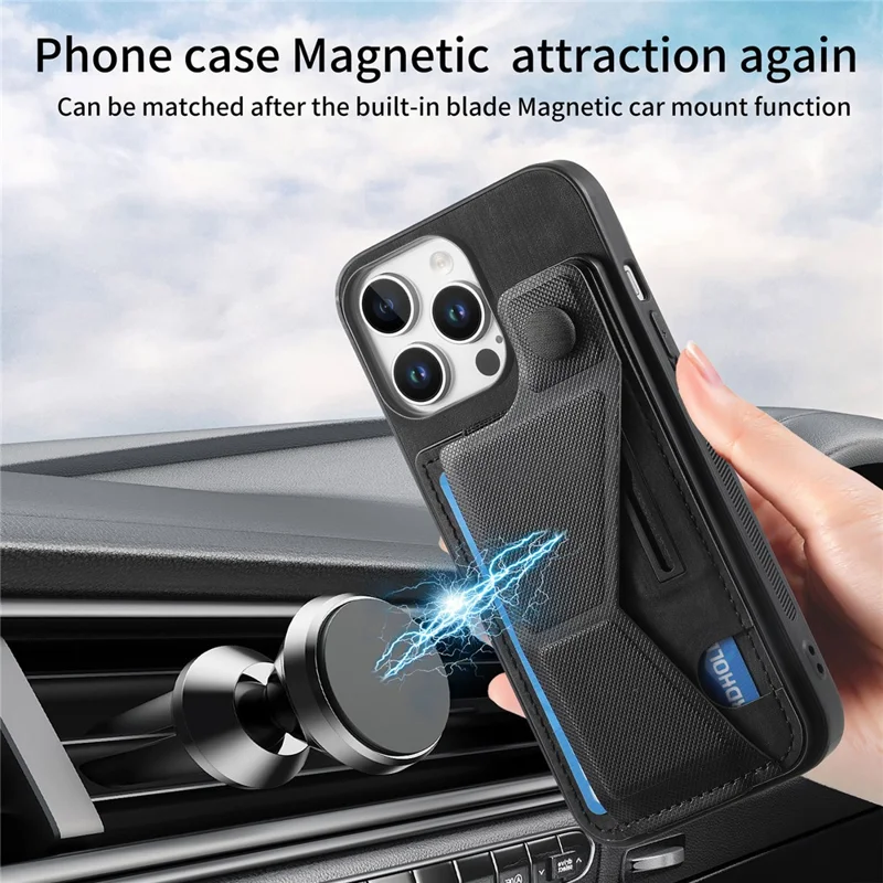 Pour Iphone 16 Pro Max Case Rétro en Cuir Arrière de la Carte de Reprise de la Carte à Sous - Noir