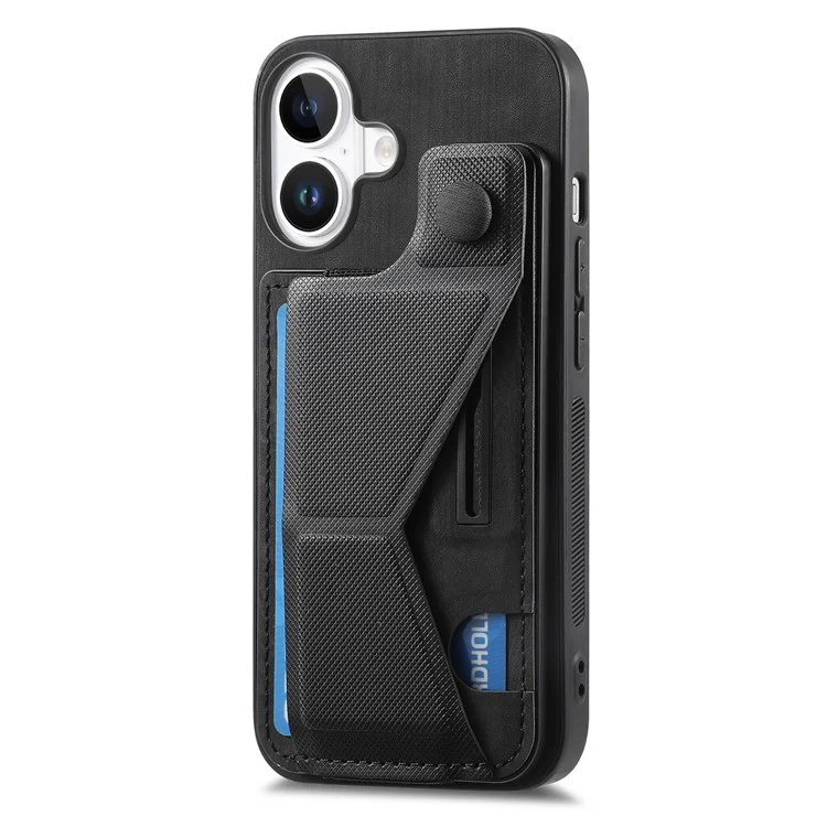 Для Iphone 16 Case Retro Leather Back Cover Slot Spot Stand Stand - Черный