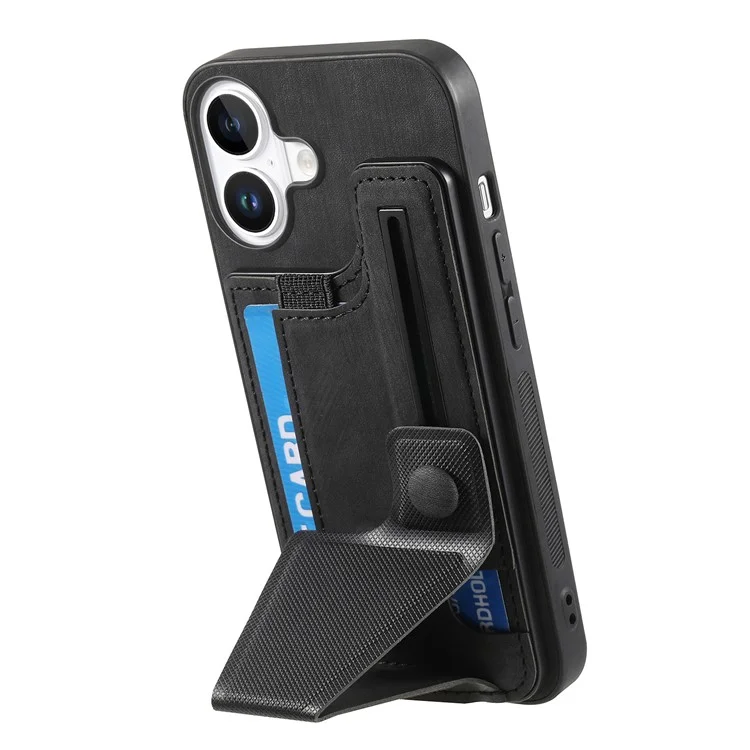 Для Iphone 16 Case Retro Leather Back Cover Slot Spot Stand Stand - Черный