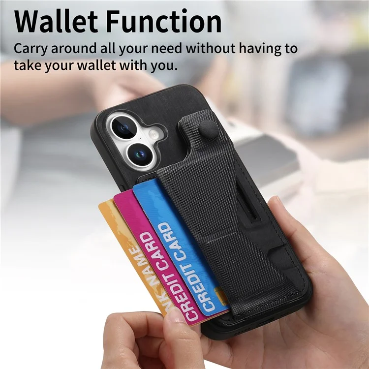 Для Iphone 16 Case Retro Leather Back Cover Slot Spot Stand Stand - Черный