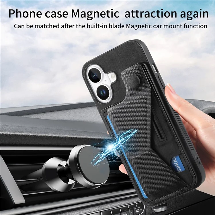Для Iphone 16 Case Retro Leather Back Cover Slot Spot Stand Stand - Черный