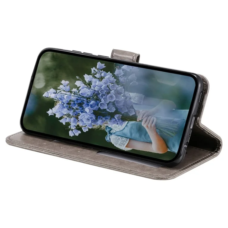 For Sony Xperia 5 IV 5G Mandala Flower Pattern Imprinted Phone Case Anti-drop PU Leather Flip Wallet Cover Stand - Grey
