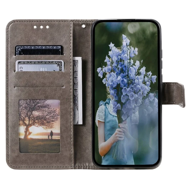 For Sony Xperia 5 IV 5G Mandala Flower Pattern Imprinted Phone Case Anti-drop PU Leather Flip Wallet Cover Stand - Grey