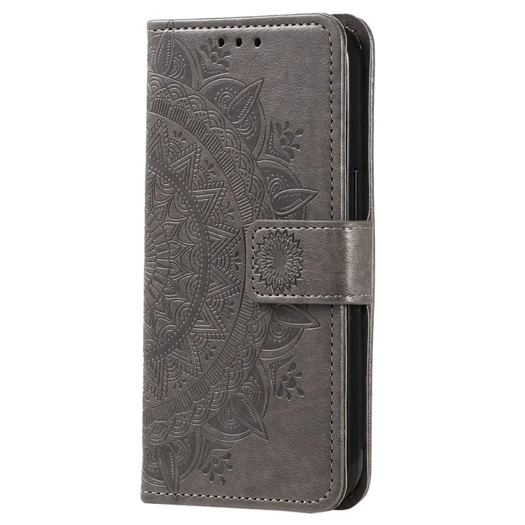 For Sony Xperia 5 IV 5G Mandala Flower Pattern Imprinted Phone Case Anti-drop PU Leather Flip Wallet Cover Stand - Grey