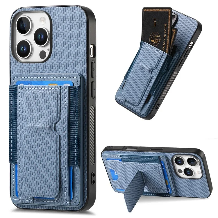 Para Iphone 16 Pro Case Kickstand Soptor de Cuero Tapa Trasera de Cuero - Azul