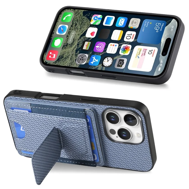 Para Iphone 16 Pro Case Kickstand Soptor de Cuero Tapa Trasera de Cuero - Azul