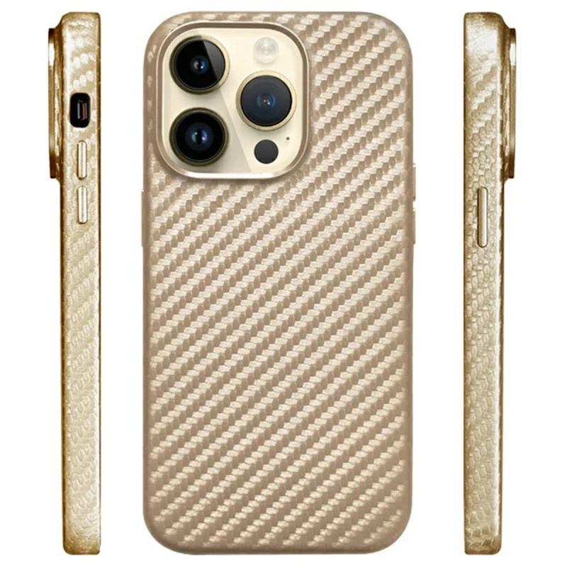 KZDOO For iPhone 16 Pro Max Case Compatible with MagSafe Carbon Fiber Texture PU+PC Phone Cover - Gold