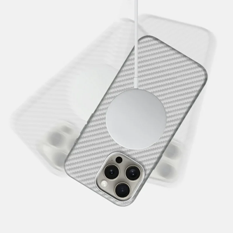 KZDOO For iPhone 16 Pro Max Case Compatible with MagSafe Carbon Fiber Texture PU+PC Phone Cover - Gold