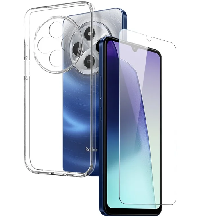NORTHJO Pour Xiaomi Poco C75 4G / Redmi 14R 5G / 14C 4G Coque Transparente en TPU Souple avec Protecteur d'Écran en Verre Trempé