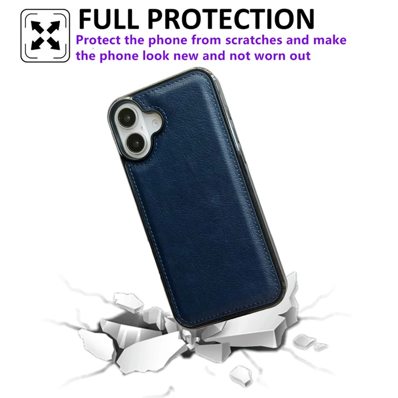 Pour Iphone 16 Case Texture Texture PU Leather Anti-doigt - Saphir