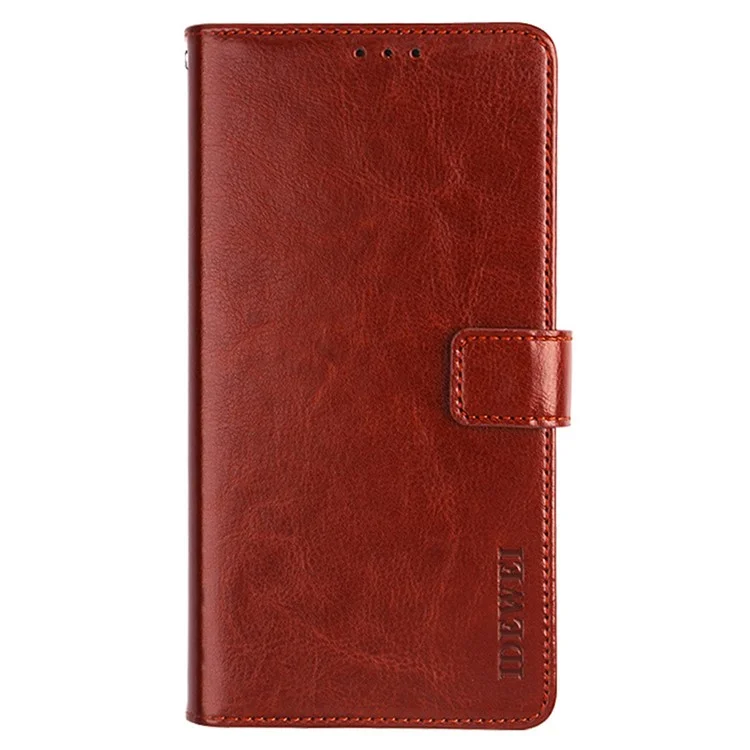 IDEWEI Phone Flip Wallet Case for iPhone 14, Magnetic Closure Crazy Horse Textured Anti-scratch PU Leather Phone Cover Stand - Brown