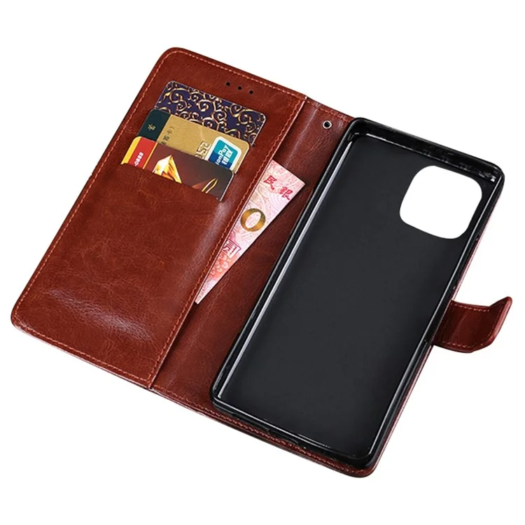 IDEWEI Phone Flip Wallet Case for iPhone 14, Magnetic Closure Crazy Horse Textured Anti-scratch PU Leather Phone Cover Stand - Brown