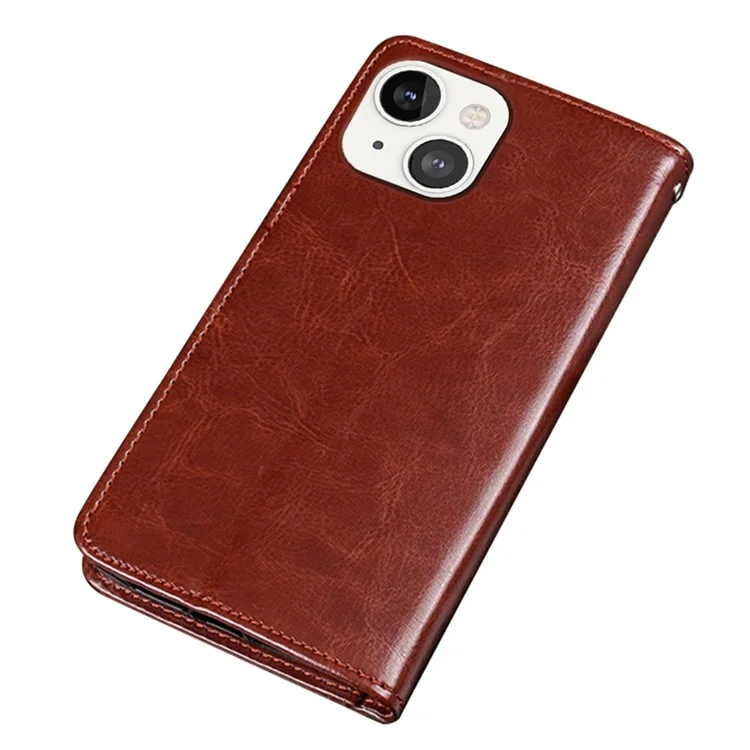 IDEWEI Phone Flip Wallet Case for iPhone 14, Magnetic Closure Crazy Horse Textured Anti-scratch PU Leather Phone Cover Stand - Brown