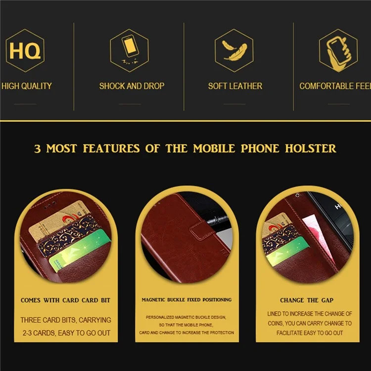 IDEWEI Phone Flip Wallet Case for iPhone 14, Magnetic Closure Crazy Horse Textured Anti-scratch PU Leather Phone Cover Stand - Brown