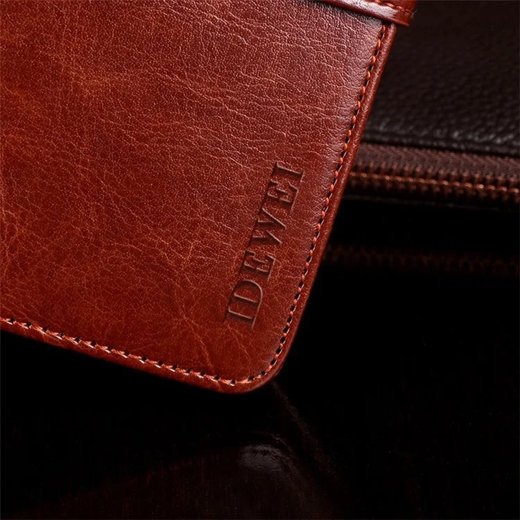 IDEWEI Phone Flip Wallet Case for iPhone 14, Magnetic Closure Crazy Horse Textured Anti-scratch PU Leather Phone Cover Stand - Brown