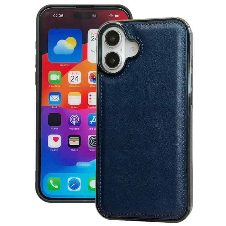 Pour Iphone 16 Plus Case Texture Texture PU Leather Anti-pingerprint Back Phone Cover - Saphir