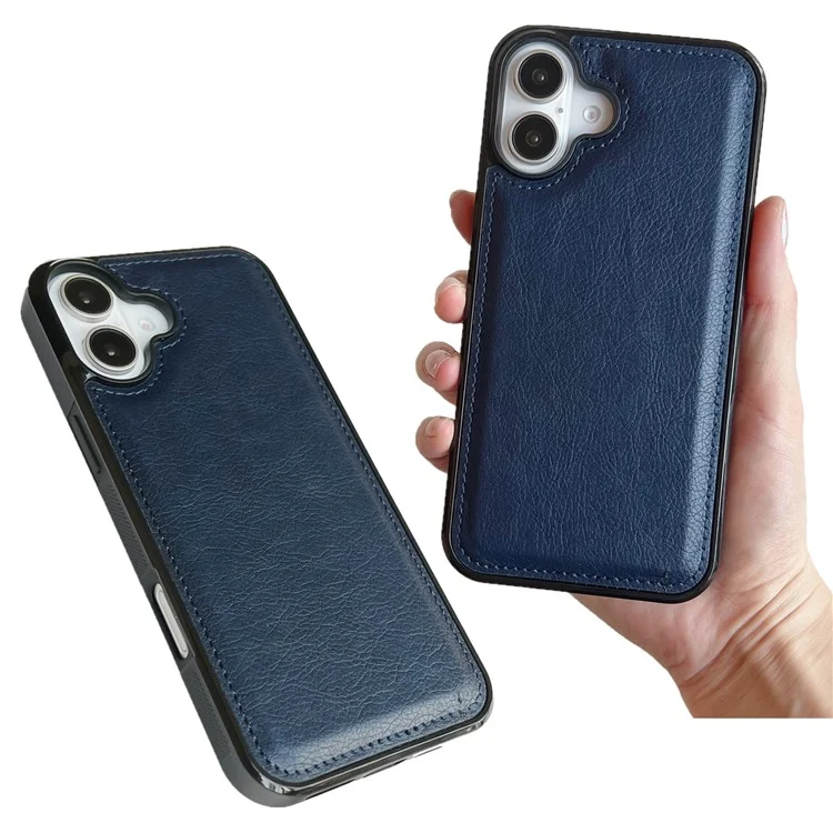 Pour Iphone 16 Plus Case Texture Texture PU Leather Anti-pingerprint Back Phone Cover - Saphir
