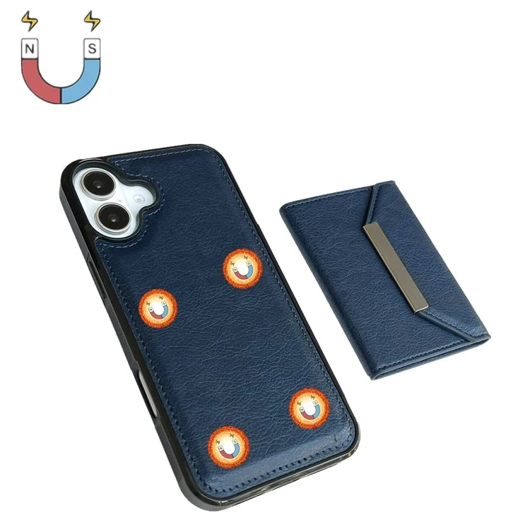 Pour L'iphone 16 Bag du Sac de Cartes de Boîtier Kickstand Tpu + pu Téléphone - Saphir