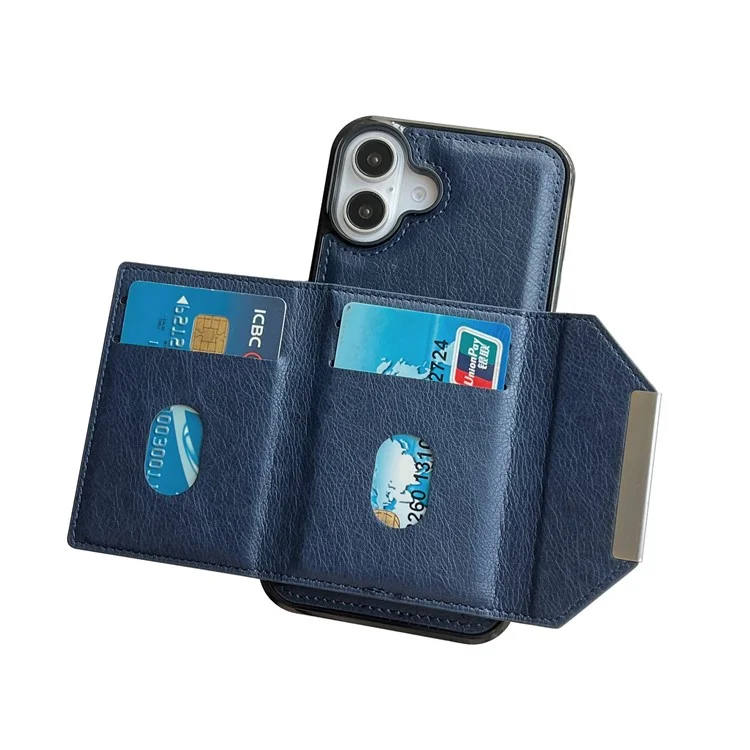 Pour L'iphone 16 Bag du Sac de Cartes de Boîtier Kickstand Tpu + pu Téléphone - Saphir