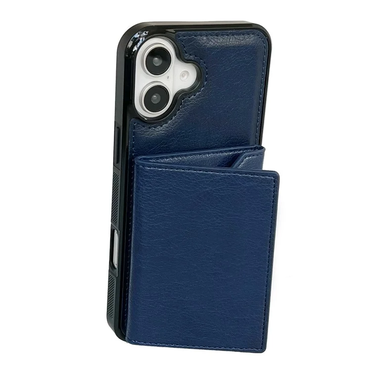Pour L'iphone 16 Bag du Sac de Cartes de Boîtier Kickstand Tpu + pu Téléphone - Saphir