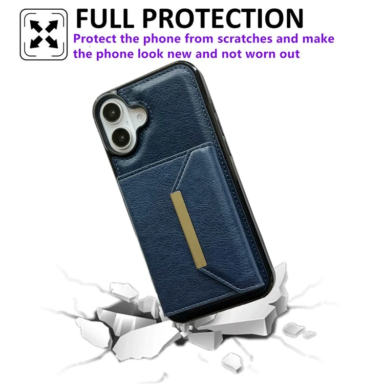 Pour L'iphone 16 Bag du Sac de Cartes de Boîtier Kickstand Tpu + pu Téléphone - Saphir