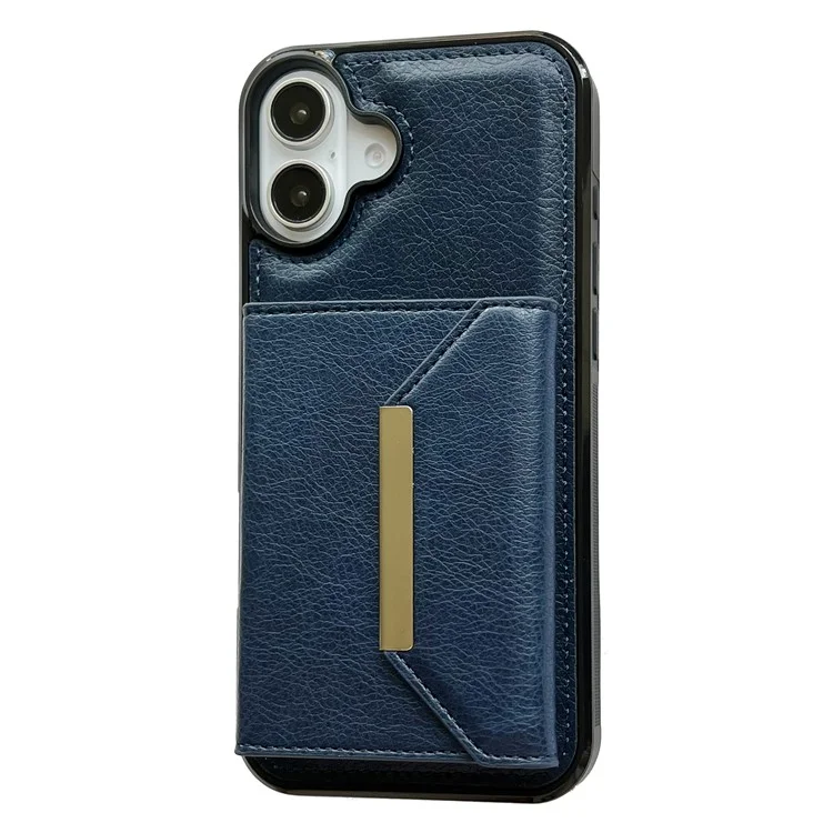 Pour L'iphone 16 Bag du Sac de Cartes de Boîtier Kickstand Tpu + pu Téléphone - Saphir