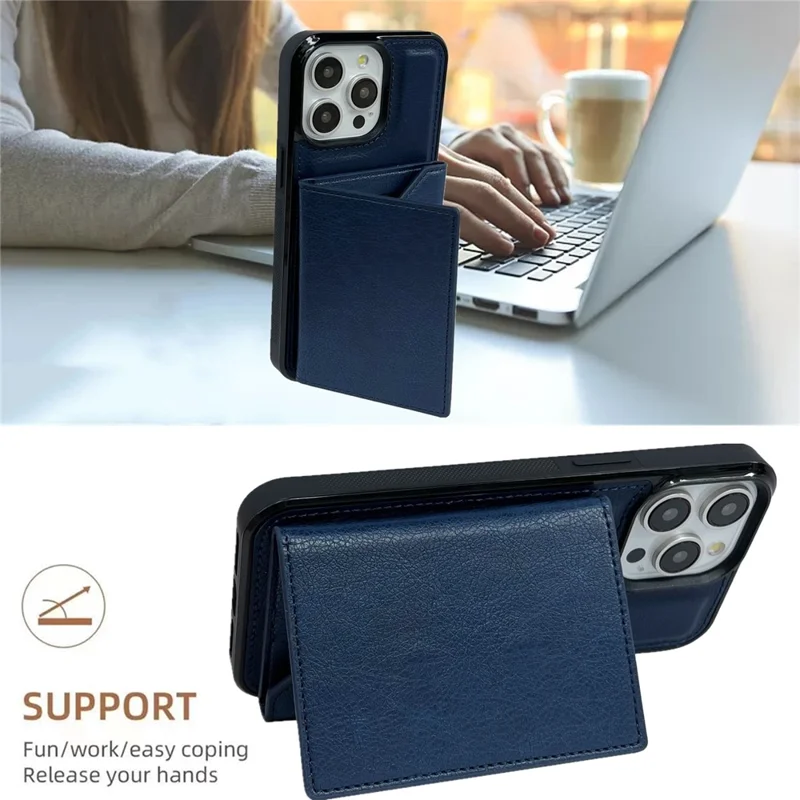Для Iphone 16 Pro Case Card Bag Back Tpu+pu Phone Cople Cople - Сапфир