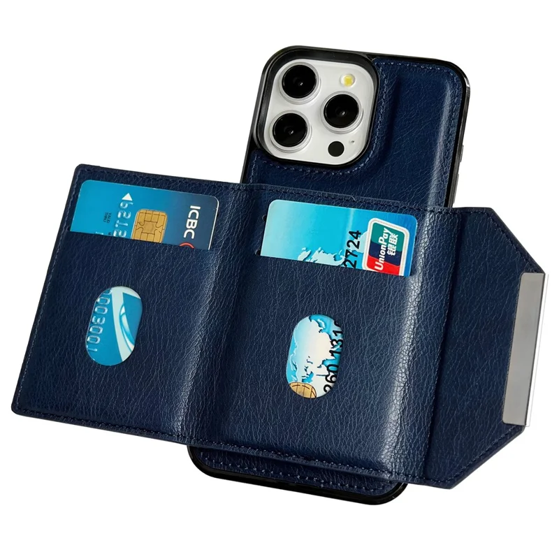 Для Iphone 16 Pro Case Card Bag Back Tpu+pu Phone Cople Cople - Сапфир