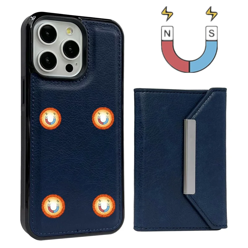 Для Iphone 16 Pro Max Case Card Bag Backstand TPU+PU Phone Cople - Сапфир