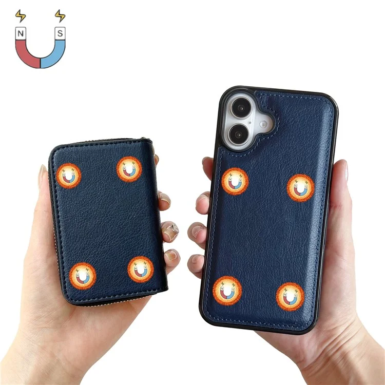 Pour L'iphone 16 Bagure de Carte à Glissière Détachable pu + Tpu Téléphone Téléphone Avec Sangle - Saphir