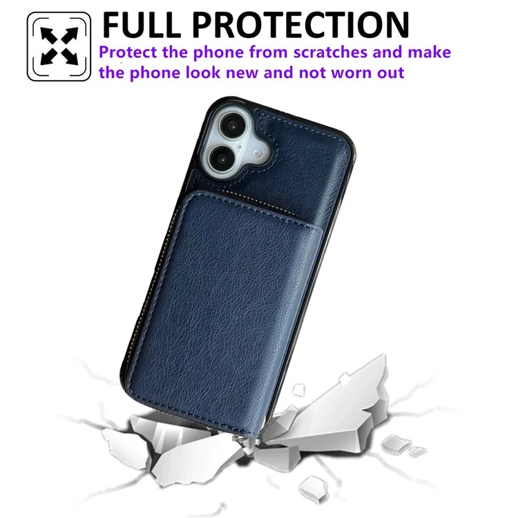 Pour L'iphone 16 Bagure de Carte à Glissière Détachable pu + Tpu Téléphone Téléphone Avec Sangle - Saphir