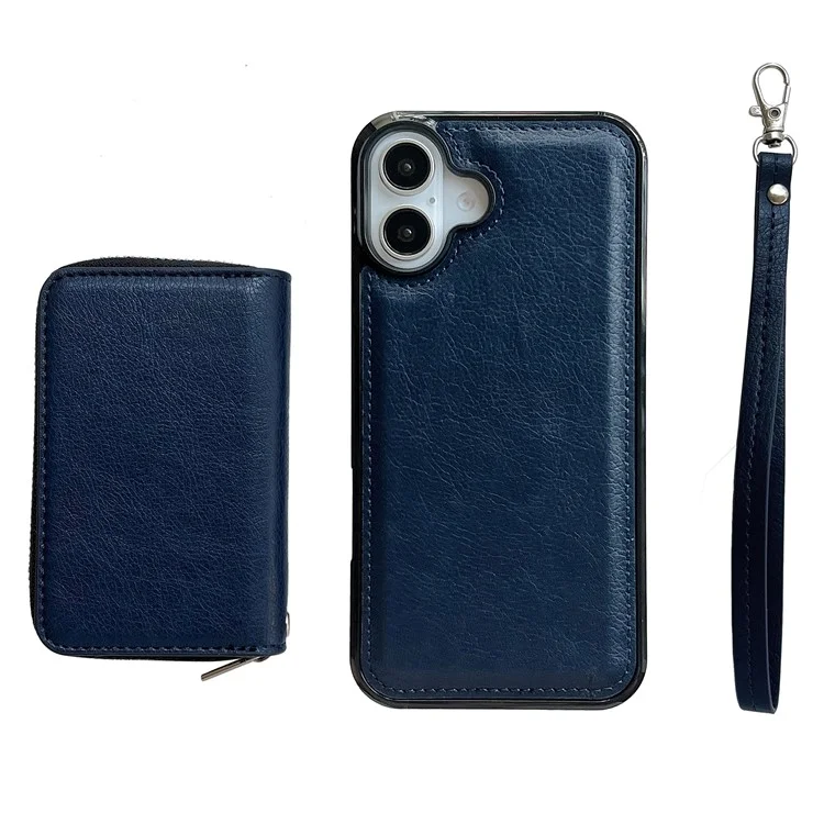 Pour L'iphone 16 Bagure de Carte à Glissière Détachable pu + Tpu Téléphone Téléphone Avec Sangle - Saphir
