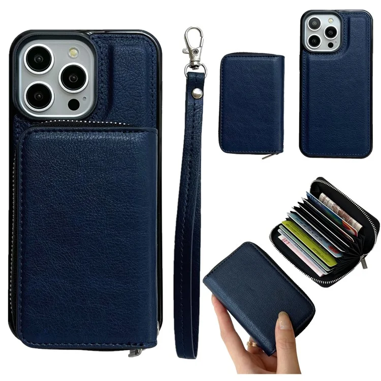 Pour L'iphone 16 Pro Bag de Carte à Fermeture Éclair Détachable pu + - Saphir