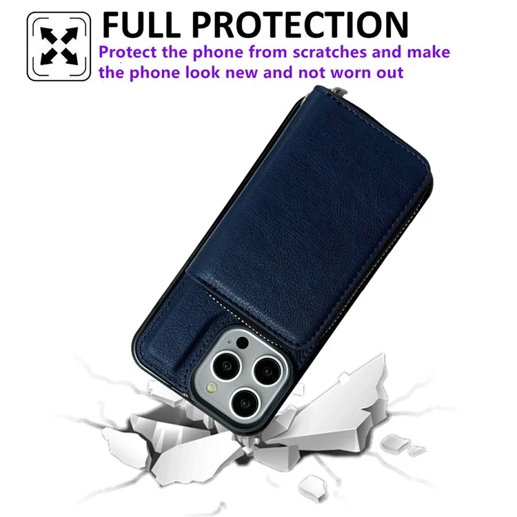 Pour L'iphone 16 Pro Bag de Carte à Fermeture Éclair Détachable pu + - Saphir