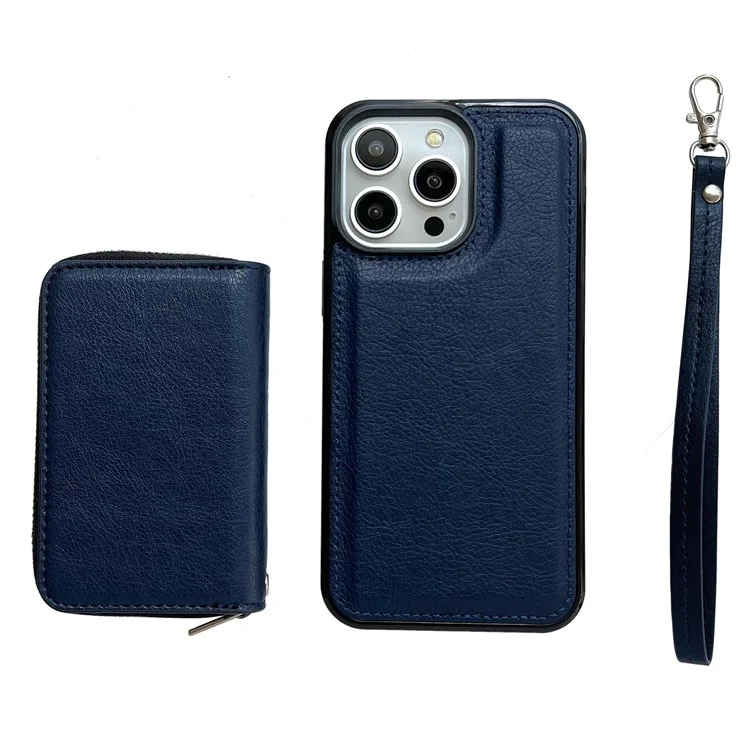 Pour L'iphone 16 Pro Bag de Carte à Fermeture Éclair Détachable pu + - Saphir