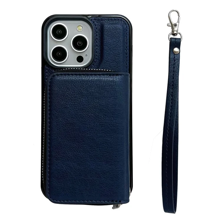 Pour L'iphone 16 Pro Bag de Carte à Fermeture Éclair Détachable pu + - Saphir