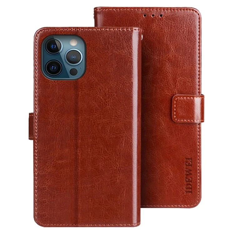 Idewei Phone Wallet Case Для Iphone 14 Pro Max, Антибальная Сумасшедшая Лошадь Текстурированная Кожаная Оболочка с Кожа - Коричневый