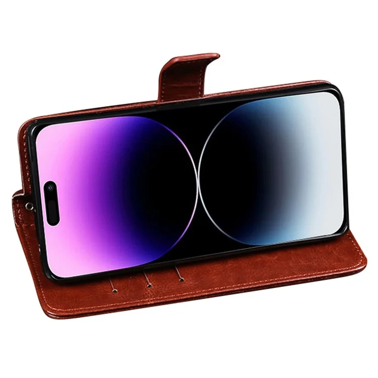 Idewei Phone Wallet Case Для Iphone 14 Pro Max, Антибальная Сумасшедшая Лошадь Текстурированная Кожаная Оболочка с Кожа - Коричневый