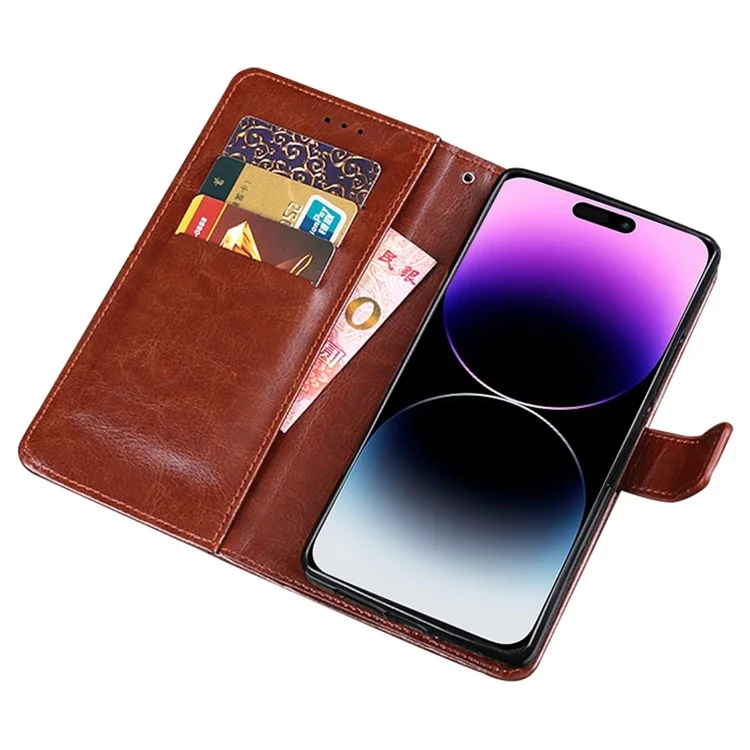 Idewei Phone Wallet Case Для Iphone 14 Pro Max, Антибальная Сумасшедшая Лошадь Текстурированная Кожаная Оболочка с Кожа - Коричневый