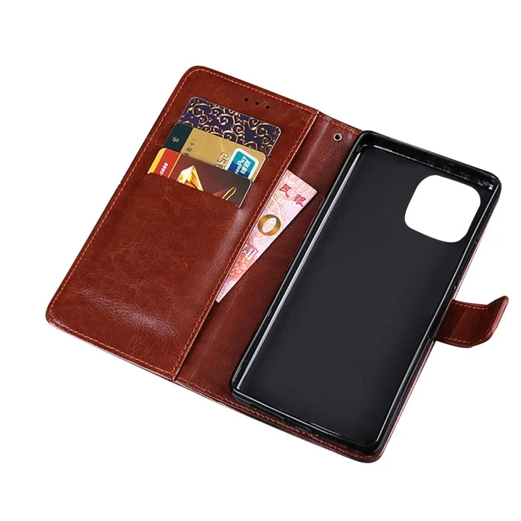 Idewei Phone Wallet Case Для Iphone 14 Pro Max, Антибальная Сумасшедшая Лошадь Текстурированная Кожаная Оболочка с Кожа - Коричневый