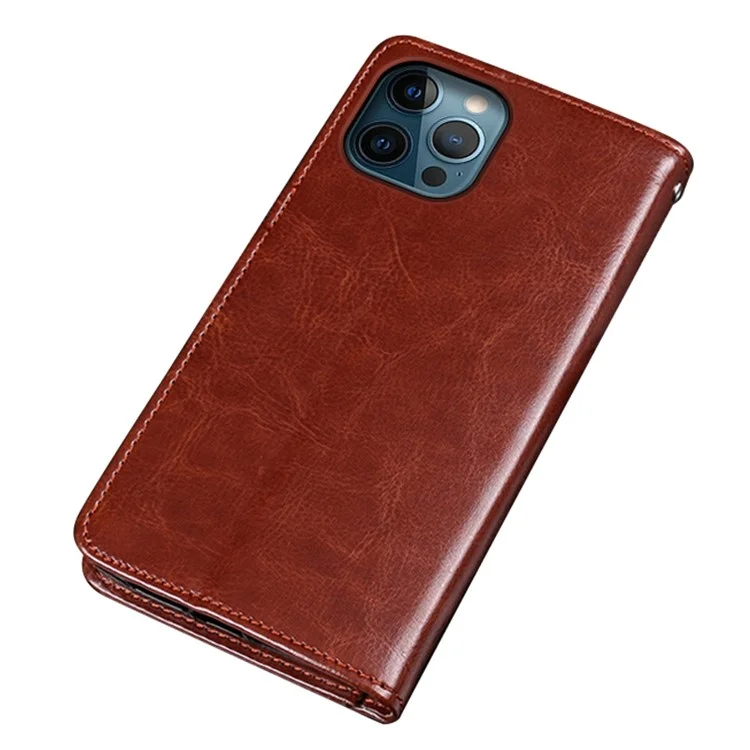 Idewei Phone Wallet Case Для Iphone 14 Pro Max, Антибальная Сумасшедшая Лошадь Текстурированная Кожаная Оболочка с Кожа - Коричневый