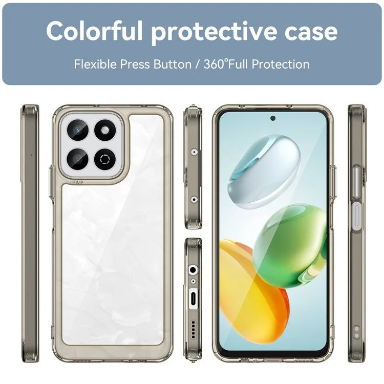 For Honor X7c 4G / 200 Smart 5G / Honor Play 60 Plus 5G Case TPU +Acrylic Protective Clear Phone Cover - Transparent Grey