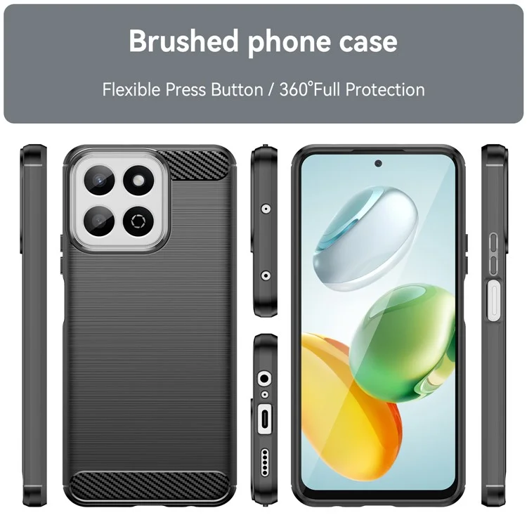 Pour Honor X7c 4G / 200 Smart 5G / Honor Play 60 Plus 5G Étui Texture fibre de carbone TPU brossé Housse de téléphone - Noir